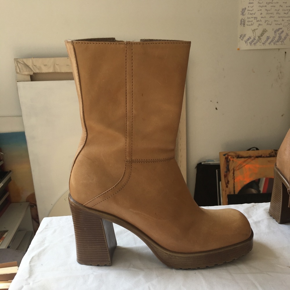 Tan platform heel booties